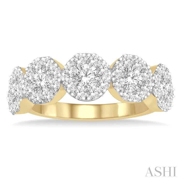1 1/2 Ctw 5-Stone Lovebright Round Cut Diamond Band in 14K Yellow and White Gold