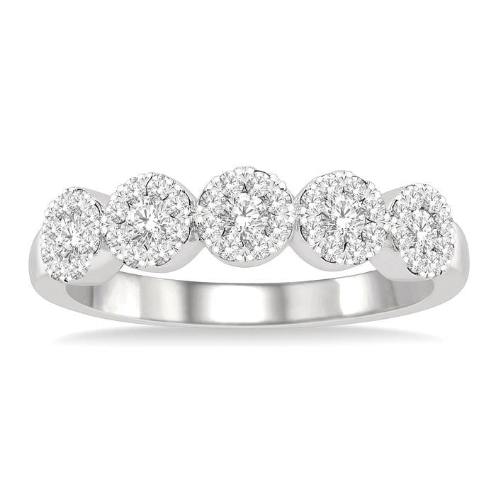 1/2 Ctw 5-Stone Shine Bright Round Cut Diamond Band in 14K White Gold