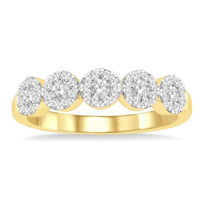1/2 Ctw 5-Stone Shine Bright Round Cut Diamond Band in 14K Yellow & White Gold