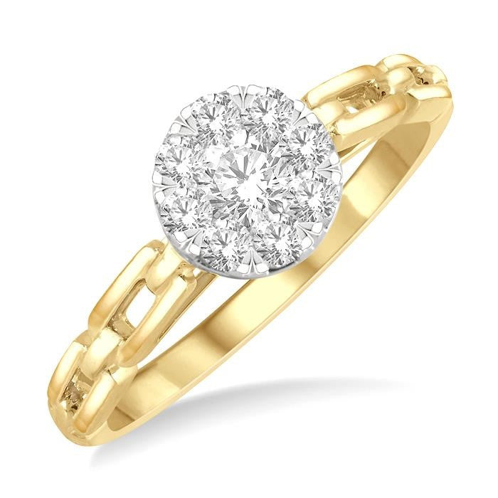 3/8 Ctw Shine Bright Round Cut Diamond Paperclip Link Engagement Ring in 14K Yellow and White Gold