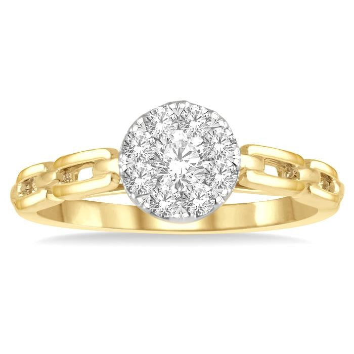 3/8 Ctw Shine Bright Round Cut Diamond Paperclip Link Engagement Ring in 14K Yellow and White Gold