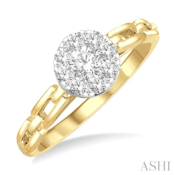 3/8 Ctw Shine Bright Round Cut Diamond Paperclip Link Engagement Ring in 14K Yellow and White Gold