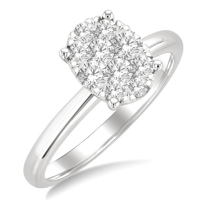 1/2 Ctw Shine Bright Oval Shape Round Cut Diamond Cluster Ring in 14K White Gold