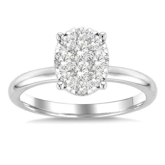 1/2 Ctw Shine Bright Oval Shape Round Cut Diamond Cluster Ring in 14K White Gold