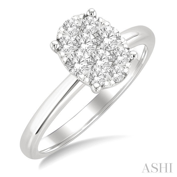 1/2 Ctw Lovebright Oval Shape Round Cut Diamond Cluster Ring in 14K White Gold