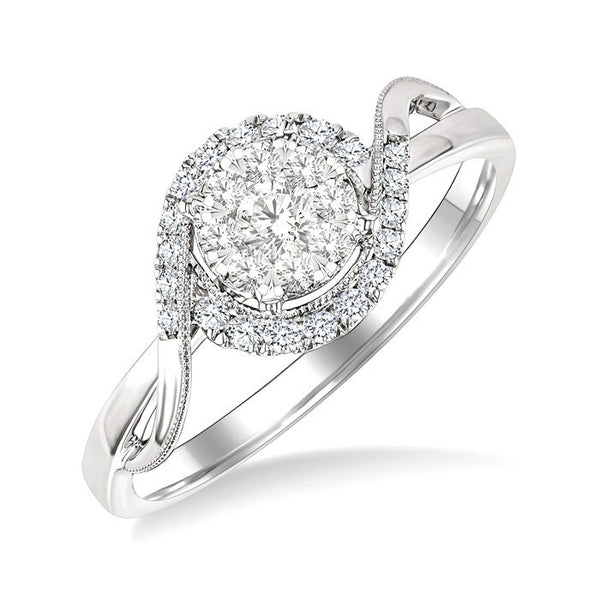 1/3 Ctw Round Cut Diamond Shine Bright Engagement Ring in 14K White Gold