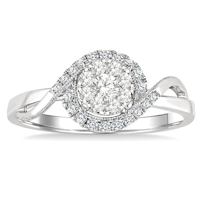 1/3 Ctw Round Cut Diamond Shine Bright Engagement Ring in 14K White Gold