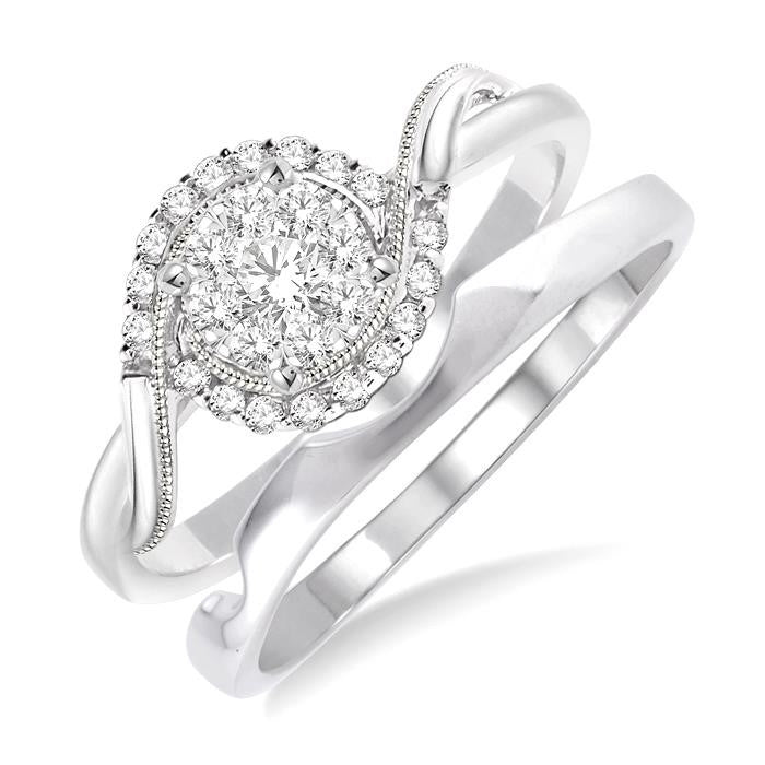 1/3 Ctw Diamond Shine Bright Wedding Set with 1/3 Ctw Round Cut Engagement Ring and Shadow Band in 14K White Gold