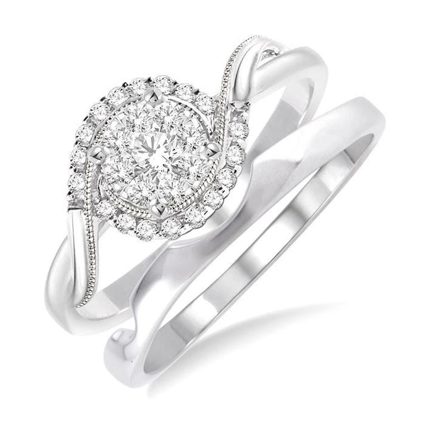 1/3 Ctw Diamond Shine Bright Wedding Set with 1/3 Ctw Round Cut Engagement Ring and Shadow Band in 14K White Gold