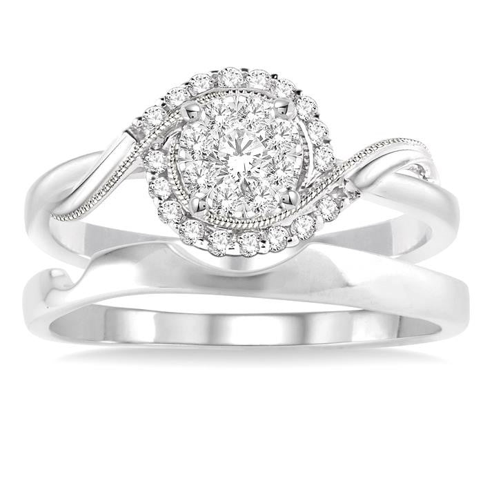 1/3 Ctw Diamond Shine Bright Wedding Set with 1/3 Ctw Round Cut Engagement Ring and Shadow Band in 14K White Gold