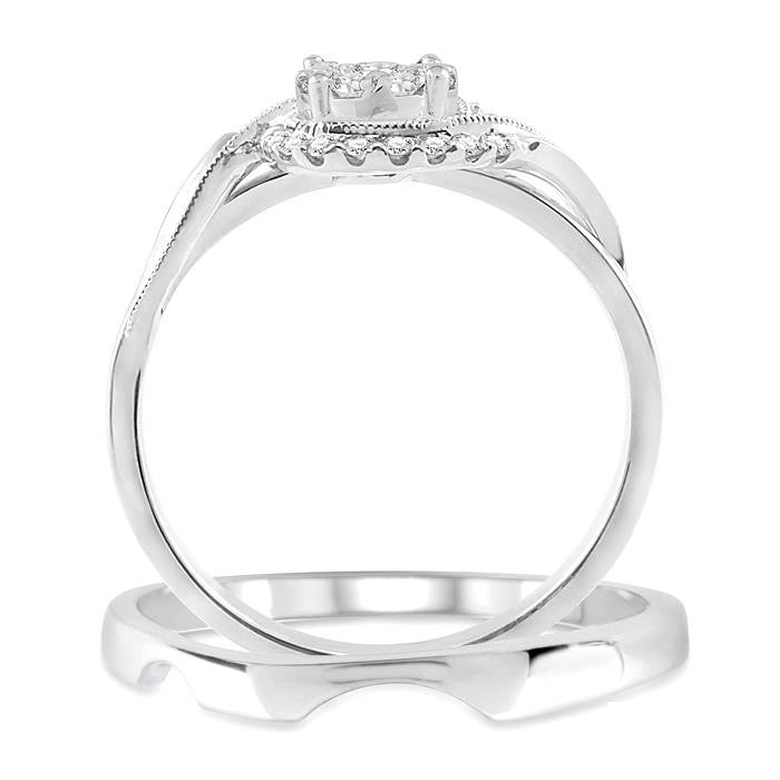 1/3 Ctw Diamond Shine Bright Wedding Set with 1/3 Ctw Round Cut Engagement Ring and Shadow Band in 14K White Gold