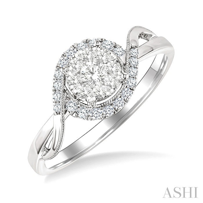 1/3 Ctw Round Cut Diamond Lovebright Engagement Ring in 14K White Gold