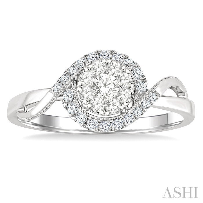 1/3 Ctw Round Cut Diamond Lovebright Engagement Ring in 14K White Gold