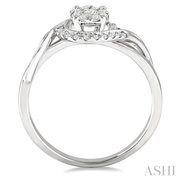 1/3 Ctw Round Cut Diamond Lovebright Engagement Ring in 14K White Gold