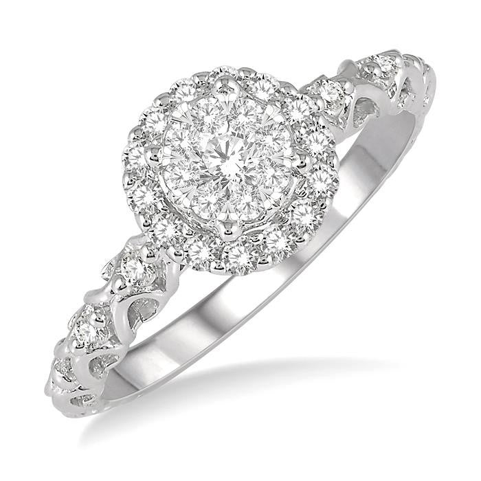 3/8 Ctw Round Cut Diamond Shine Bright Engagement Ring in 14K White Gold