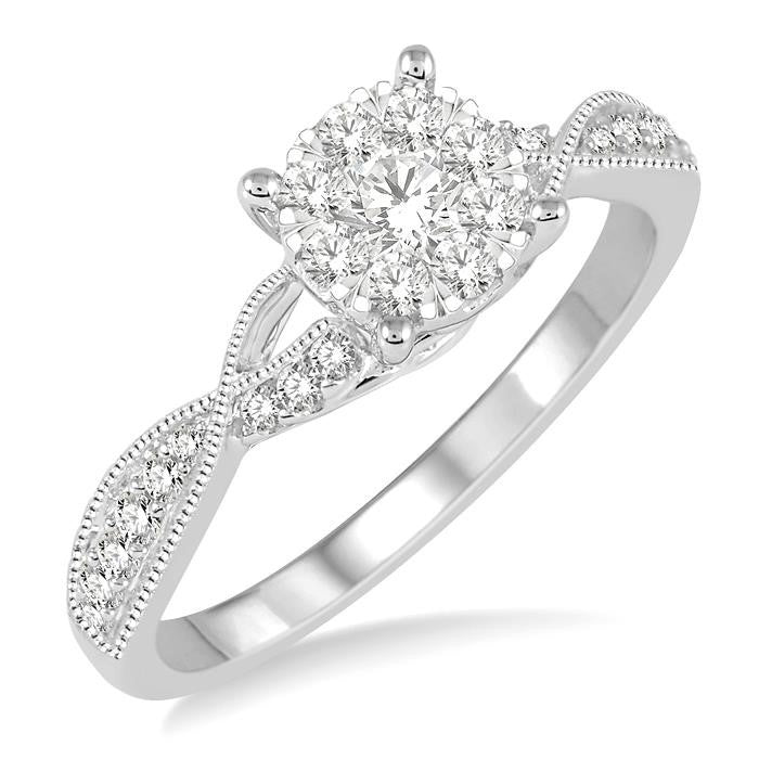 1/2 Ctw Round Cut Diamond Shine Bright Engagement Ring in 14K White Gold