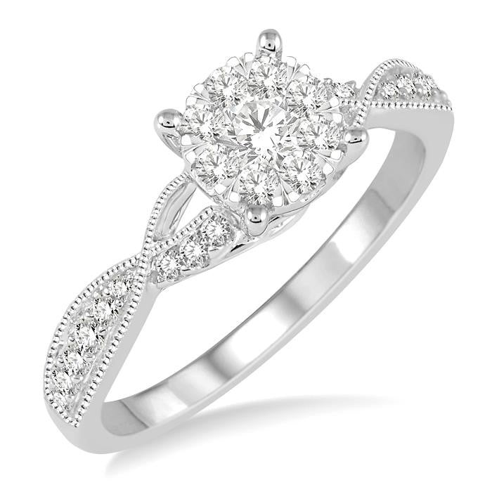 1/2 Ctw Round Cut Diamond Shine Bright Engagement Ring in 14K White Gold