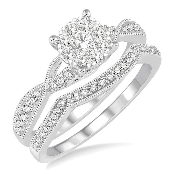 5/8 Ctw Round Cut Diamond Shine Bright Bridal Set with 1/2 Ctw Engagement Ring and 1/6 Ctw Wedding Band in 14K White Gold