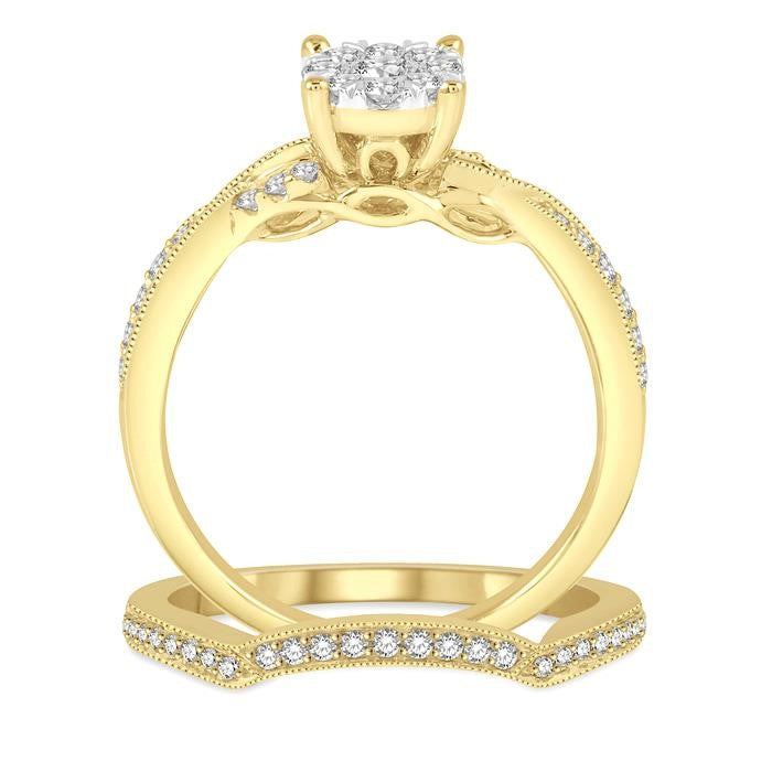 5/8 Ctw Round Cut Diamond Shine Bright Bridal Set with 1/2 Ctw Engagement Ring and 1/6 Ctw Wedding Band in 14K Yellow and White Gold