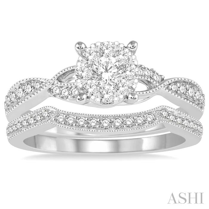 5/8 Ctw Round Cut Diamond Shine Bright Bridal Set with 1/2 Ctw Engagement Ring and 1/6 Ctw Wedding Band in 14K White Gold