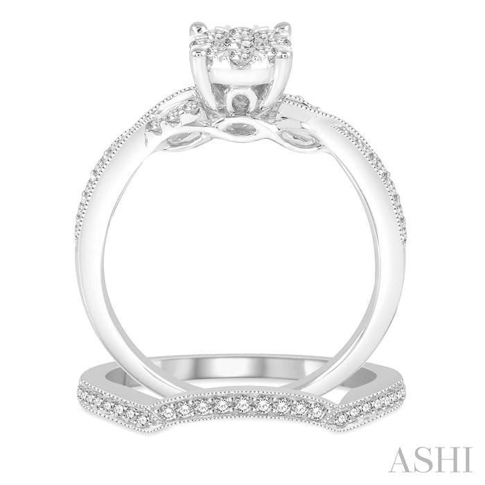 5/8 Ctw Round Cut Diamond Shine Bright Bridal Set with 1/2 Ctw Engagement Ring and 1/6 Ctw Wedding Band in 14K White Gold