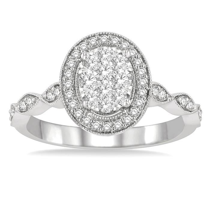 Oval Shape Halo Lovebright Diamond Engagement Ring