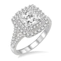 1 1/10 Ctw Diamond Engagement Ring with 1/2 Ct Princess Cut Center Stone in 14K White Gold