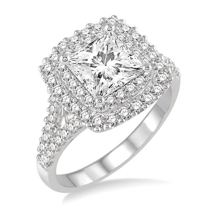 1 1/10 Ctw Diamond Engagement Ring with 1/2 Ct Princess Cut Center Stone in 14K White Gold
