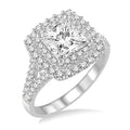 1 1/10 Ctw Diamond Engagement Ring with 1/2 Ct Princess Cut Center Stone in 14K White Gold