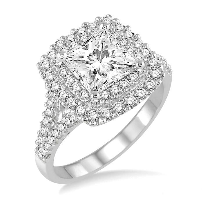 1 1/10 Ctw Diamond Engagement Ring with 1/2 Ct Princess Cut Center Stone in 14K White Gold
