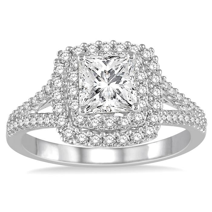 1 1/10 Ctw Diamond Engagement Ring with 1/2 Ct Princess Cut Center Stone in 14K White Gold