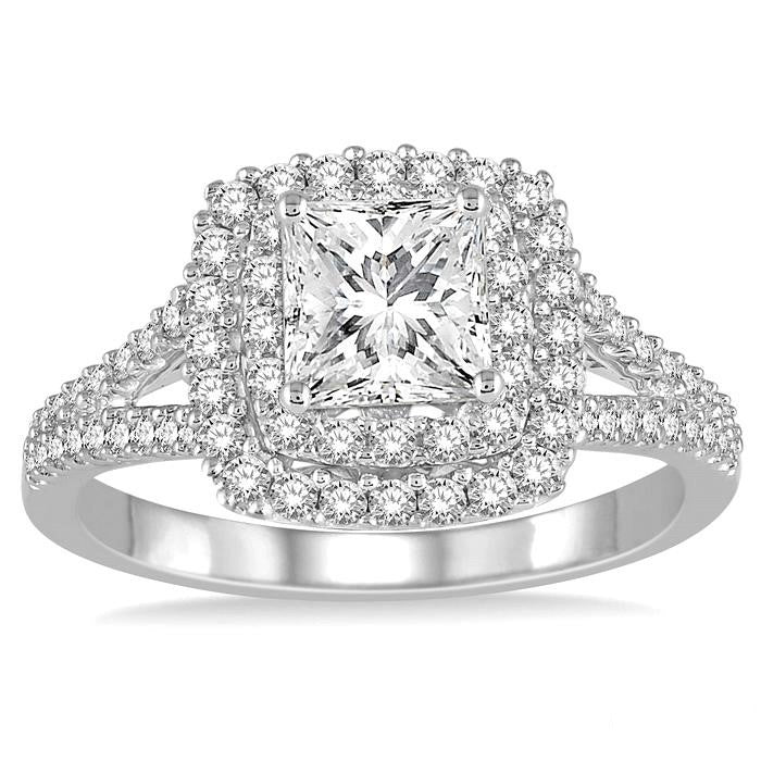 1 1/10 Ctw Diamond Engagement Ring with 1/2 Ct Princess Cut Center Stone in 14K White Gold