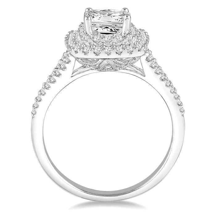 1 1/10 Ctw Diamond Engagement Ring with 1/2 Ct Princess Cut Center Stone in 14K White Gold
