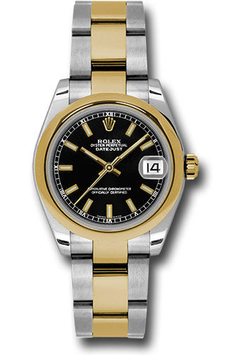 *Pre-Owned* Rolex Steel and Yellow Gold Datejust 31 Watch - Domed Bezel - Black Index Dial - Oyster Bracelet