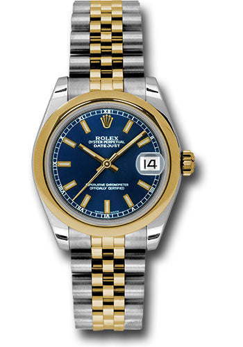 *Pre-Owned* Rolex Steel and Yellow Gold Datejust 31 Watch - Domed Bezel - Blue Index Dial - Jubilee Bracelet