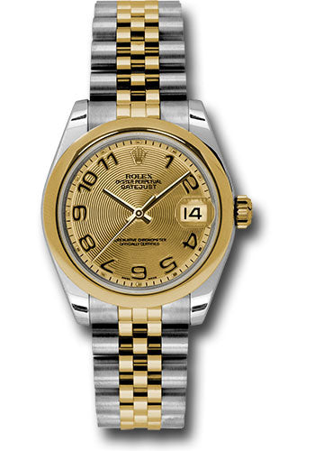 *Pre-Owned* Rolex Steel and Yellow Gold Datejust 31 Watch - Domed Bezel - Champagne Concentric Circle Arabic Dial - Jubilee Bracelet