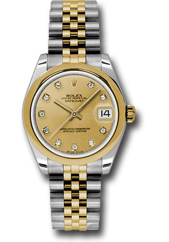*Pre-Owned* Rolex Steel and Yellow Gold Datejust 31 Watch - Domed Bezel - Champagne Diamond Dial - Jubilee Bracelet
