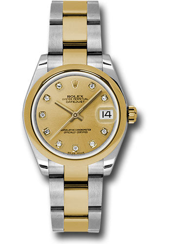 *Pre-Owned* Rolex Steel and Yellow Gold Datejust 31 Watch - Domed Bezel - Champagne Diamond Dial - Oyster Bracelet