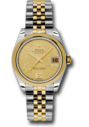 *Pre-Owned* Rolex Steel and Yellow Gold Datejust 31 Watch - Domed Bezel - Champagne Floral Motif Dial - Jubilee Bracelet