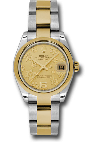 *Pre-Owned* Rolex Steel and Yellow Gold Datejust 31 Watch - Domed Bezel - Champagne Floral Motif Dial - Oyster Bracelet
