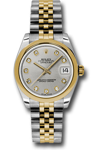 *Pre-Owned* Rolex Steel and Yellow Gold Datejust 31 Watch - Domed Bezel - Silver Diamond Dial - Jubilee Bracelet