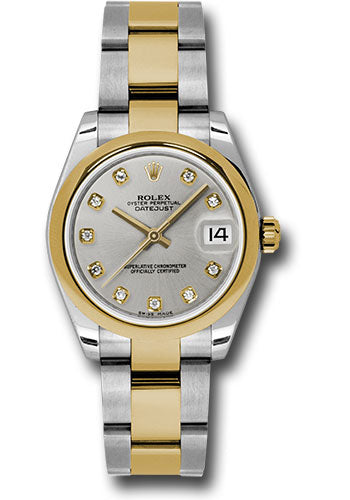 *Pre-Owned* Rolex Steel and Yellow Gold Datejust 31 Watch - Domed Bezel - Silver Diamond Dial - Oyster Bracelet
