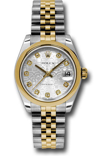 *Pre-Owned* Rolex Steel and Yellow Gold Datejust 31 Watch - Domed Bezel - Silver Jubilee Diamond Dial - Jubilee Bracelet