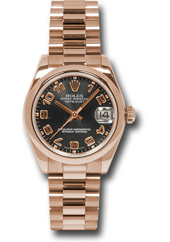 *Pre-Owned* Rolex Pink Gold Datejust 31 Watch - Domed Bezel - Black Arabic Dial - President Bracelet