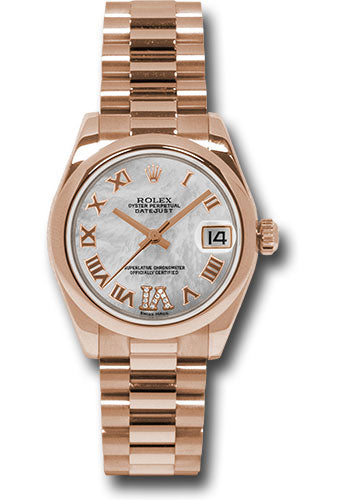 *Pre-Owned* Rolex Pink Gold Datejust 31 Watch - Domed Bezel - Mother-Of-Pearl Diamond Roman Vi Roman Dial - President Bracelet