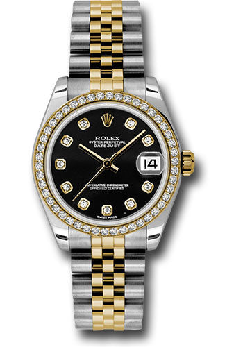 *Pre-Owned* Rolex Steel and Yellow Gold Datejust 31 Watch - 46 Diamond Bezel - Black Diamond Dial - Jubilee Bracelet