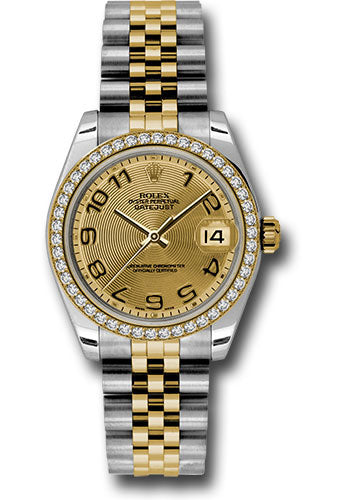 *Pre-Owned* Rolex Steel and Yellow Gold Datejust 31 Watch - 46 Diamond Bezel - Champagne Concentric Circle Arabic Dial - Jubilee Bracelet