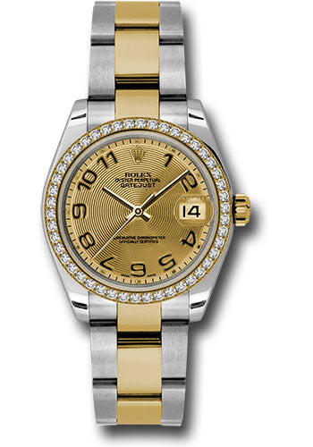 *Pre-Owned* Rolex Steel and Yellow Gold Datejust 31 Watch - 46 Diamond Bezel - Champagne Concentric Circle Arabic Dial - Oyster Bracelet
