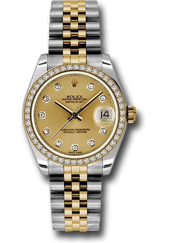 *Pre-Owned* Rolex Steel and Yellow Gold Datejust 31 Watch - 46 Diamond Bezel - Champagne Diamond Dial - Jubilee Bracelet