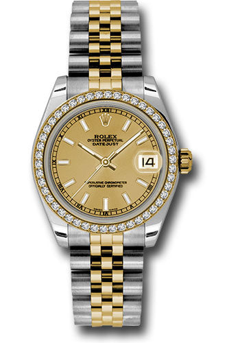 *Pre-Owned* Rolex Steel and Yellow Gold Datejust 31 Watch - 46 Diamond Bezel - Champagne Index Dial - Jubilee Bracelet